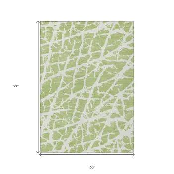 3' X 5' Green And White Abstract Washable Indoor Outdoor Area Rug