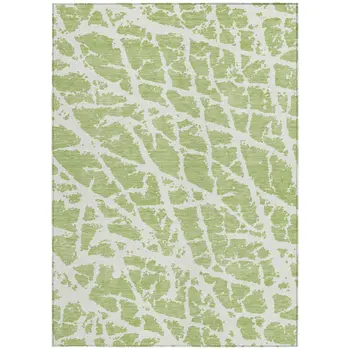 5' X 8' Green and White Abstract Washable Non Skid Indoor Outdoor Area Rug