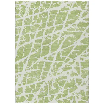 5' X 8' Green and White Abstract Washable Non Skid Indoor Outdoor Area Rug