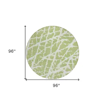 8' Round Green and White Round Abstract Washable Non Skid Indoor Outdoor Area Rug