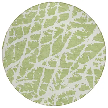 8' Round Green and White Round Abstract Washable Non Skid Indoor Outdoor Area Rug
