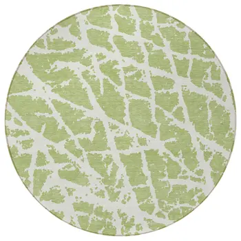 8' Round Green and White Round Abstract Washable Non Skid Indoor Outdoor Area Rug