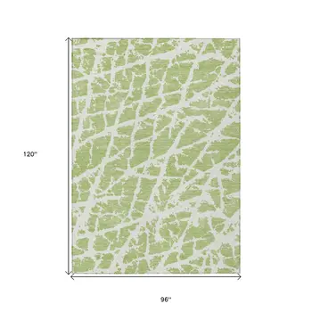 8' X 10' Green and White Abstract Washable Non Skid Indoor Outdoor Area Rug