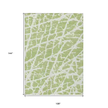 9' X 12' Green And White Abstract Washable Indoor Outdoor Area Rug