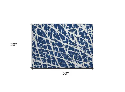 2' X 3' Navy and Ivory Abstract Washable Non Skid Indoor Outdoor Area Rug