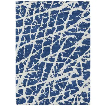 3' X 5' Blue And White Abstract Washable Indoor Outdoor Area Rug