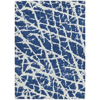 10' X 14' Blue And White Abstract Washable Indoor Outdoor Area Rug