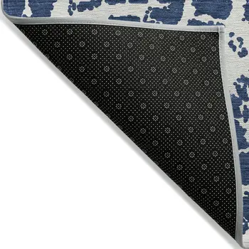 10' X 14' Blue And White Abstract Washable Indoor Outdoor Area Rug