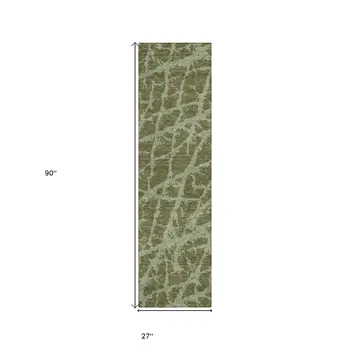 8' Runner Green Abstract Washable Non Skid Indoor Outdoor Runner Rug