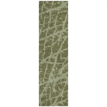 8' Runner Green Abstract Washable Non Skid Indoor Outdoor Runner Rug