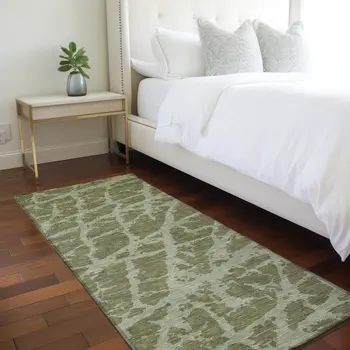 8' Runner Green Abstract Washable Non Skid Indoor Outdoor Runner Rug