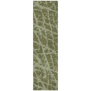 8' Runner Green Abstract Washable Non Skid Indoor Outdoor Runner Rug