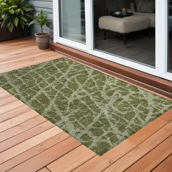 3' X 5' Green Abstract Washable Non Skid Indoor Outdoor Area Rug