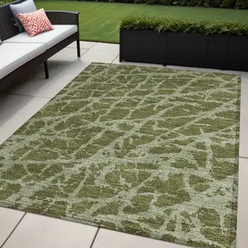 5' X 8' Green Abstract Washable Non Skid Indoor Outdoor Area Rug