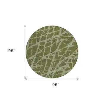 8' Round Green Round Abstract Washable Non Skid Indoor Outdoor Area Rug