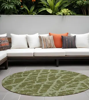 8' Round Green Round Abstract Washable Non Skid Indoor Outdoor Area Rug