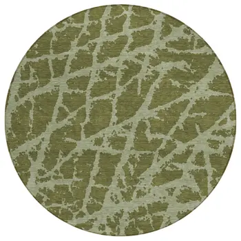 8' Round Green Round Abstract Washable Non Skid Indoor Outdoor Area Rug