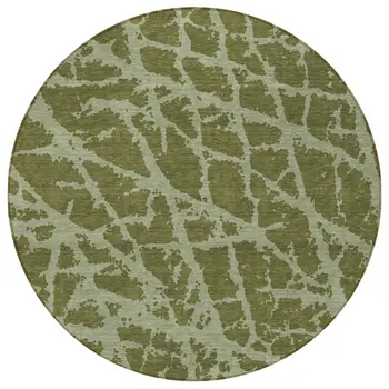 8' Round Green Round Abstract Washable Non Skid Indoor Outdoor Area Rug