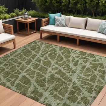 8' X 10' Green Abstract Washable Indoor Outdoor Area Rug