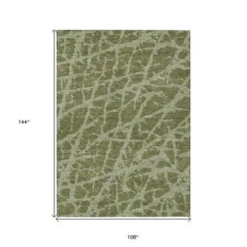 9' X 12' Green Abstract Washable Non Skid Indoor Outdoor Area Rug