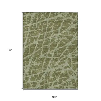 10' X 14' Green Abstract Washable Non Skid Indoor Outdoor Area Rug