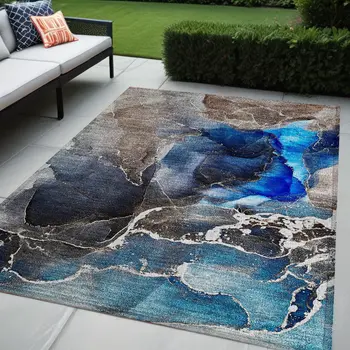 5' X 8' Blue Abstract Washable Indoor Outdoor Area Rug