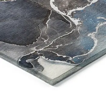 5' X 8' Blue Abstract Washable Indoor Outdoor Area Rug