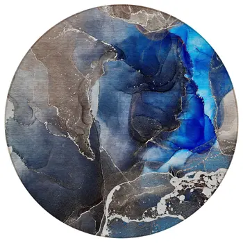 8' Blue Round Abstract Washable Indoor Outdoor Area Rug