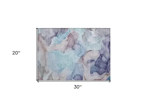 2' X 3' Blue Abstract Washable Non Skid Indoor Outdoor Area Rug