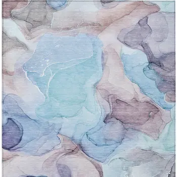 3' X 5' Blue Abstract Washable Non Skid Indoor Outdoor Area Rug