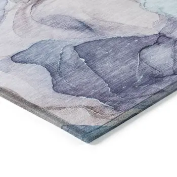 3' X 5' Blue Abstract Washable Non Skid Indoor Outdoor Area Rug