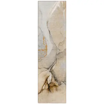 8' Runner Beige Abstract Washable Non Skid Indoor Outdoor Runner Rug