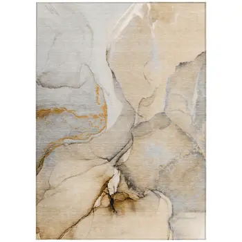 8' X 10' Beige Abstract Washable Non Skid Indoor Outdoor Area Rug