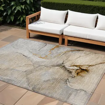 8' X 10' Beige Abstract Washable Non Skid Indoor Outdoor Area Rug