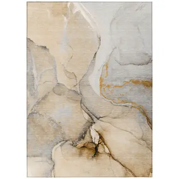 8' X 10' Beige Abstract Washable Non Skid Indoor Outdoor Area Rug