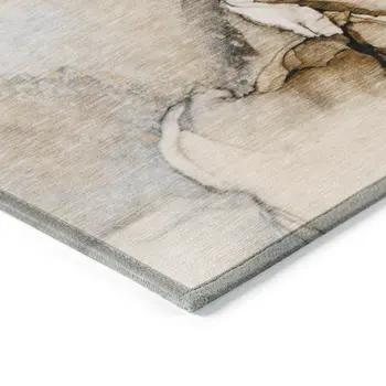8' X 10' Beige Abstract Washable Non Skid Indoor Outdoor Area Rug