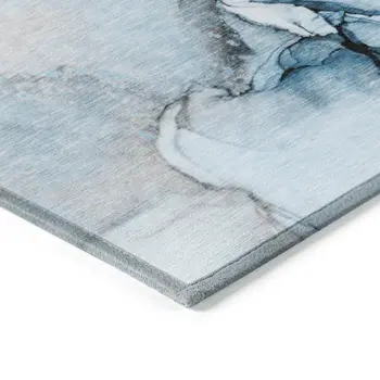 5' X 8' Blue and Ivory Abstract Washable Non Skid Indoor Outdoor Area Rug