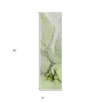 8' Runner Green Abstract Washable Non Skid Indoor Outdoor Runner Rug
