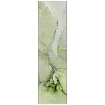 8' Runner Green Abstract Washable Non Skid Indoor Outdoor Runner Rug