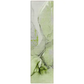 8' Runner Green Abstract Washable Non Skid Indoor Outdoor Runner Rug