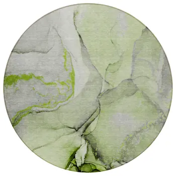 8' Round Green Round Abstract Washable Non Skid Indoor Outdoor Area Rug