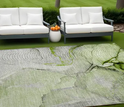 8' X 10' Green Abstract Washable Non Skid Indoor Outdoor Area Rug