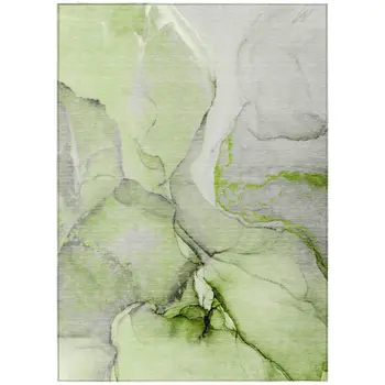 9' X 12' Green Abstract Washable Non Skid Indoor Outdoor Area Rug