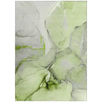 10' X 14' Green Abstract Washable Non Skid Indoor Outdoor Area Rug