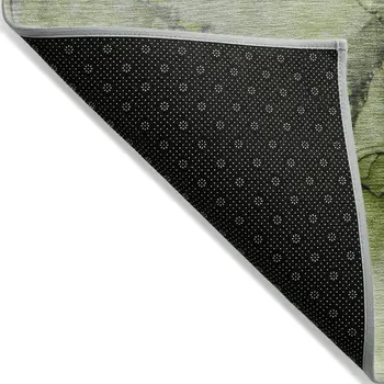 10' X 14' Green Abstract Washable Non Skid Indoor Outdoor Area Rug