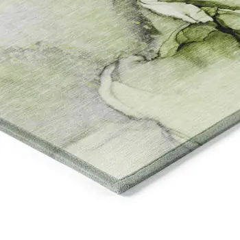 10' X 14' Green Abstract Washable Non Skid Indoor Outdoor Area Rug