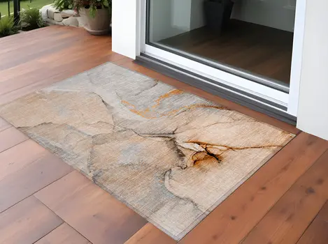 2' X 3' Orange Abstract Washable Non Skid Indoor Outdoor Area Rug