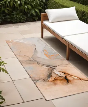 8' Runner Orange Abstract Washable Non Skid Indoor Outdoor Runner Rug