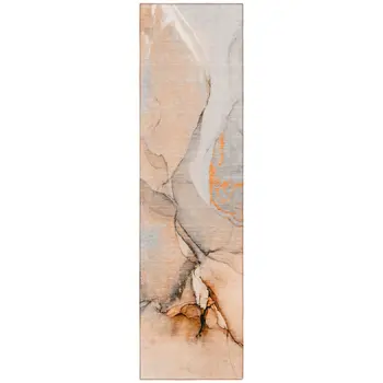 8' Runner Orange Abstract Washable Non Skid Indoor Outdoor Runner Rug