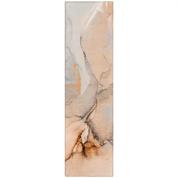 8' Runner Orange Abstract Washable Non Skid Indoor Outdoor Runner Rug